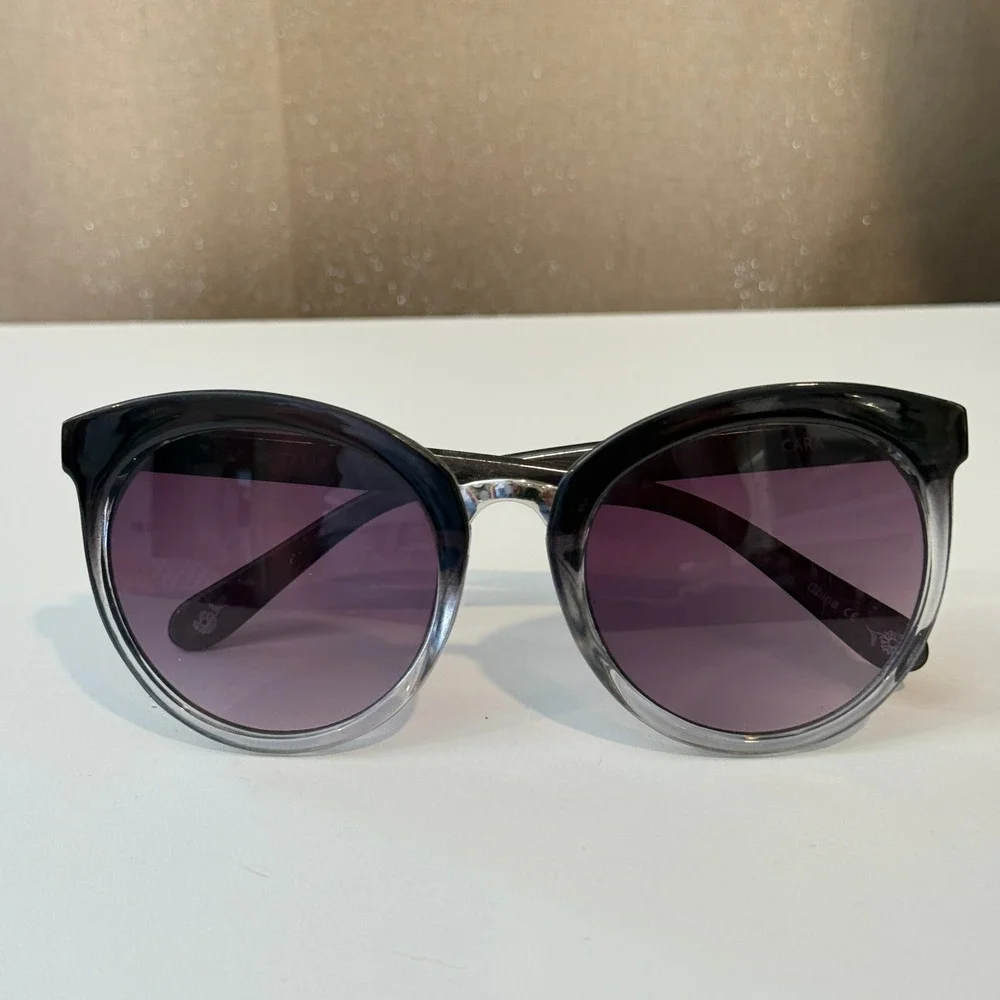 V19.69 Italia Cara Sunglasses Black Clear Round Cat Eye Purple Gradient Lens